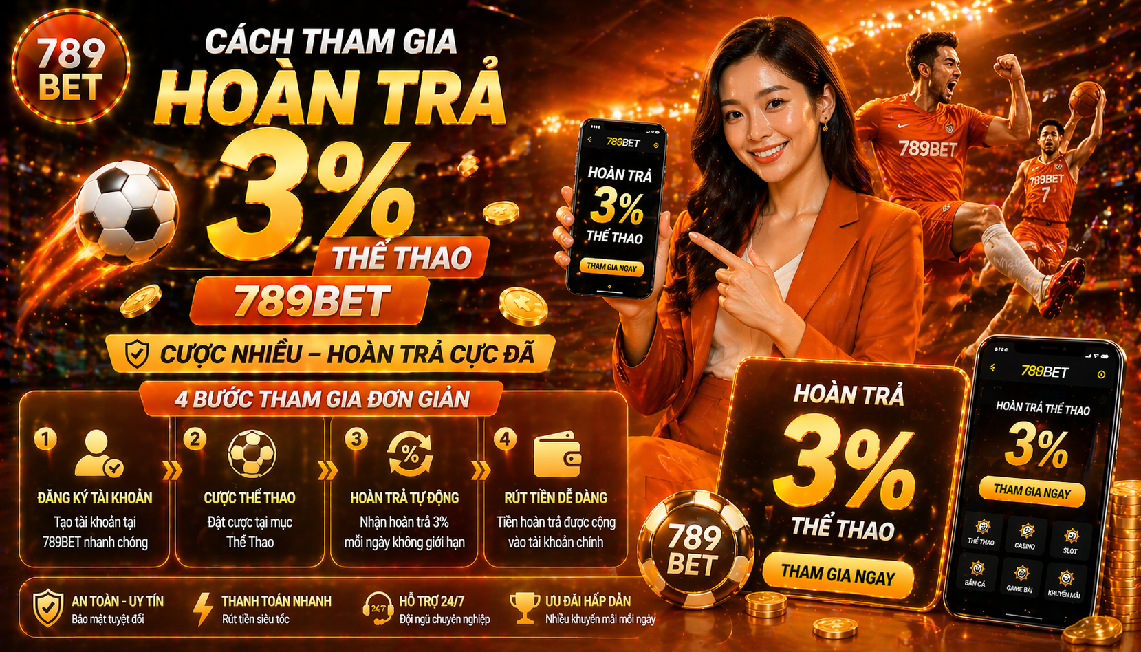Cách tham gia hoàn trả 3 phần trăm thể thao 789bet