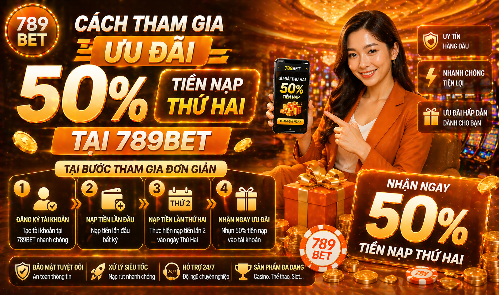 Cách tham gia ưu đãi 50 phần trăm tiền nạp thứ hai tại 789bet