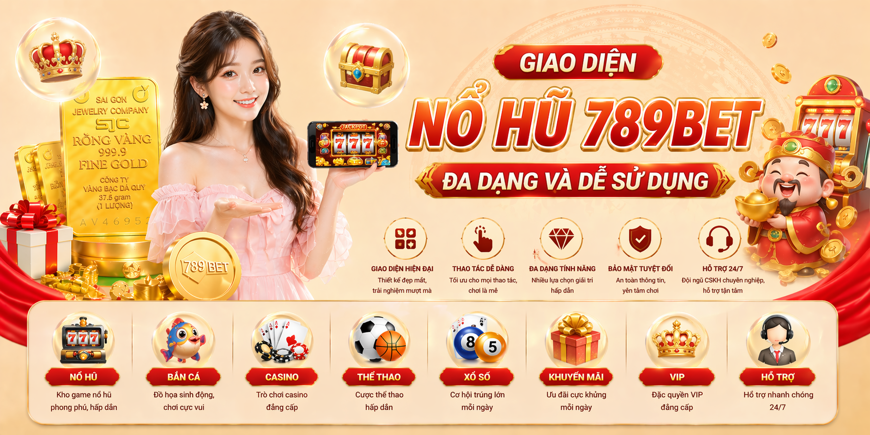 Giao diện nổ hũ 789bet đa dạng và dễ sử dụng