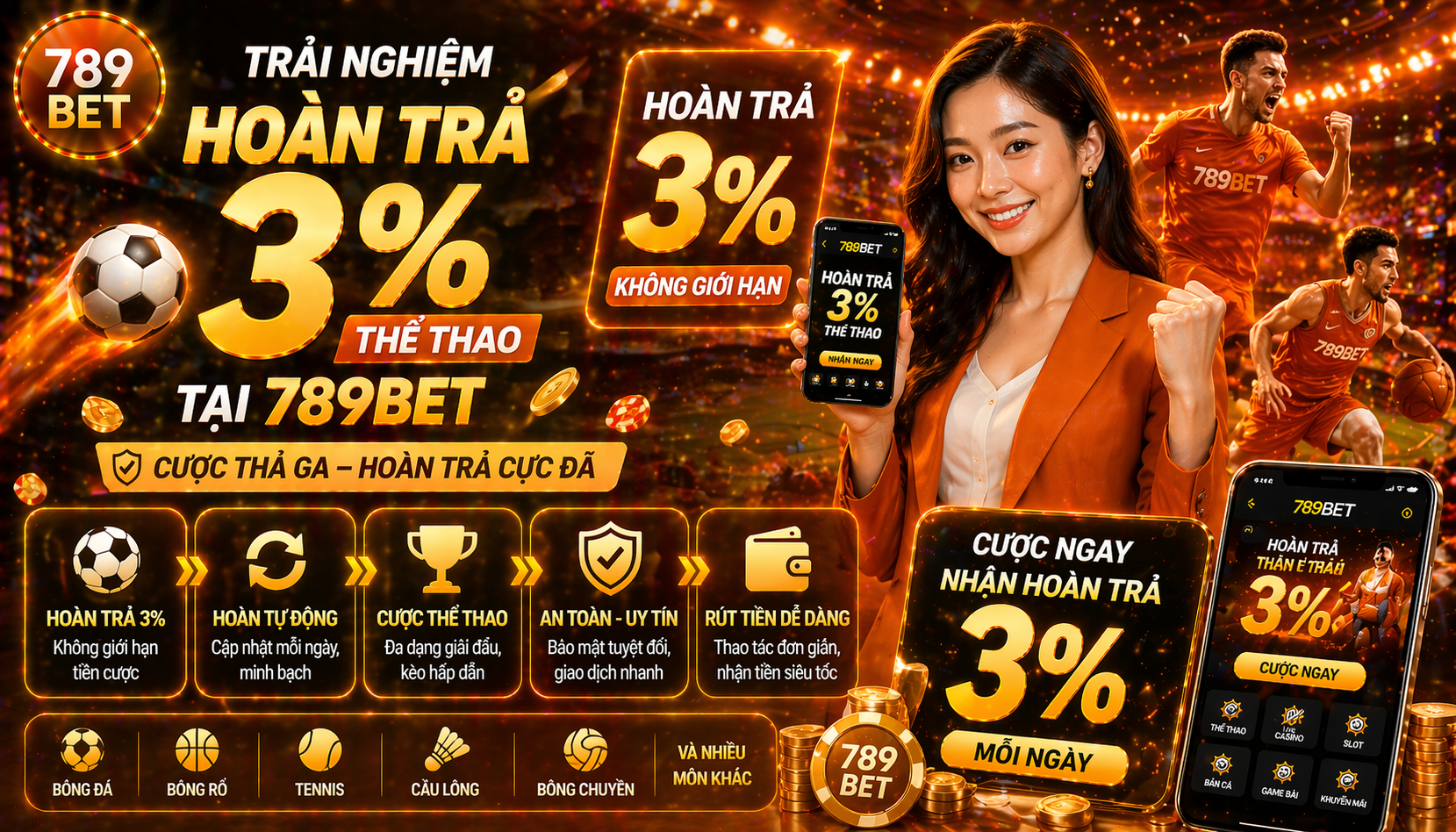 Trải nghiệm hoàn trả 3 phần trăm thể thao tại 789bet